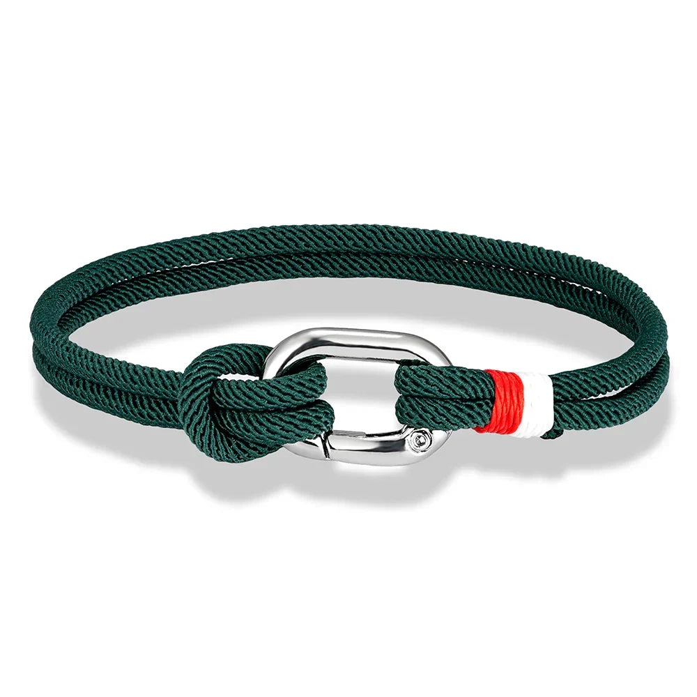 Nautical braided rope bracelet with knot for men or women green