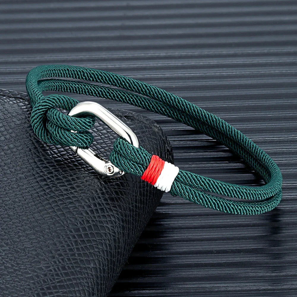Nautical braided rope bracelet with knot for men or women green