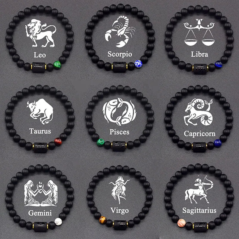 Black Zodiac Sign Bracelet Astro Black 12 Constellations