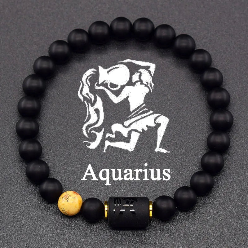 Black Zodiac Sign Bracelet Astro Black 12 Constellations aquarius