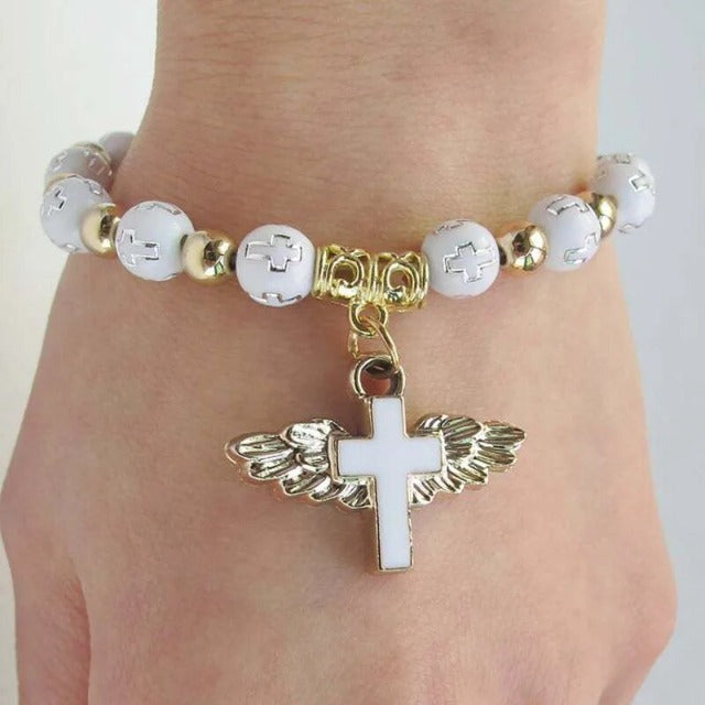 Beaded Bracelet with White Cross