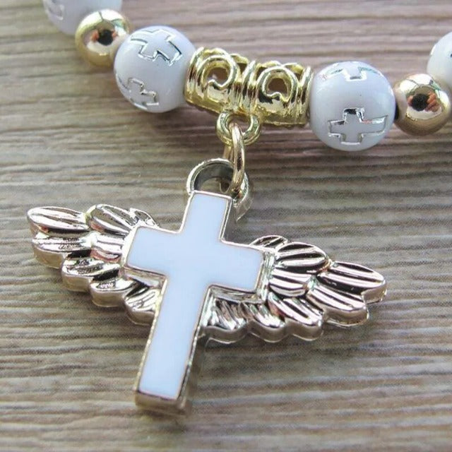 Beaded Bracelet with White Cross