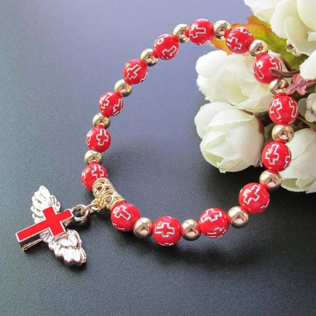 Beaded Bracelet with Red Cross