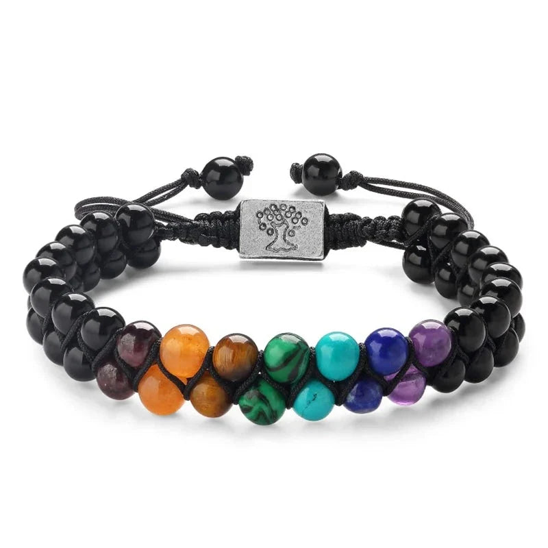 7 Chakra Stone Bracelet Black Tree of Life