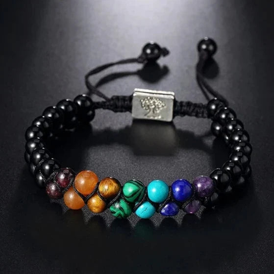 7 Chakra Stone Bracelet Black Tree of Life