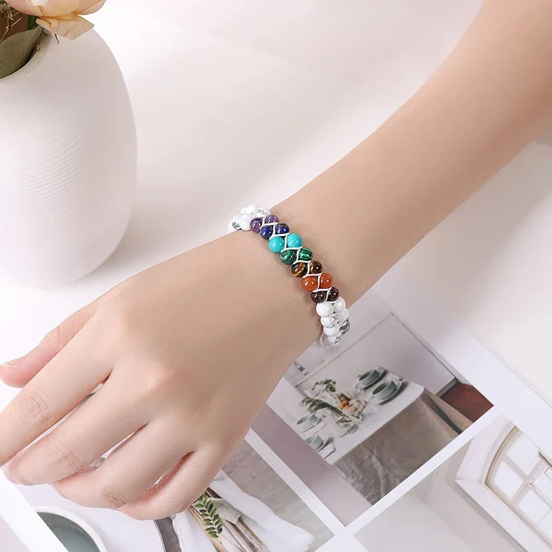 7 Chakras White Stone Bracelet
