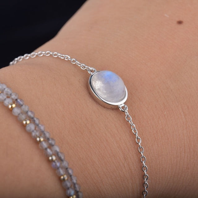 Moonstone Bracelet in Silver Fertility Curb Chain
