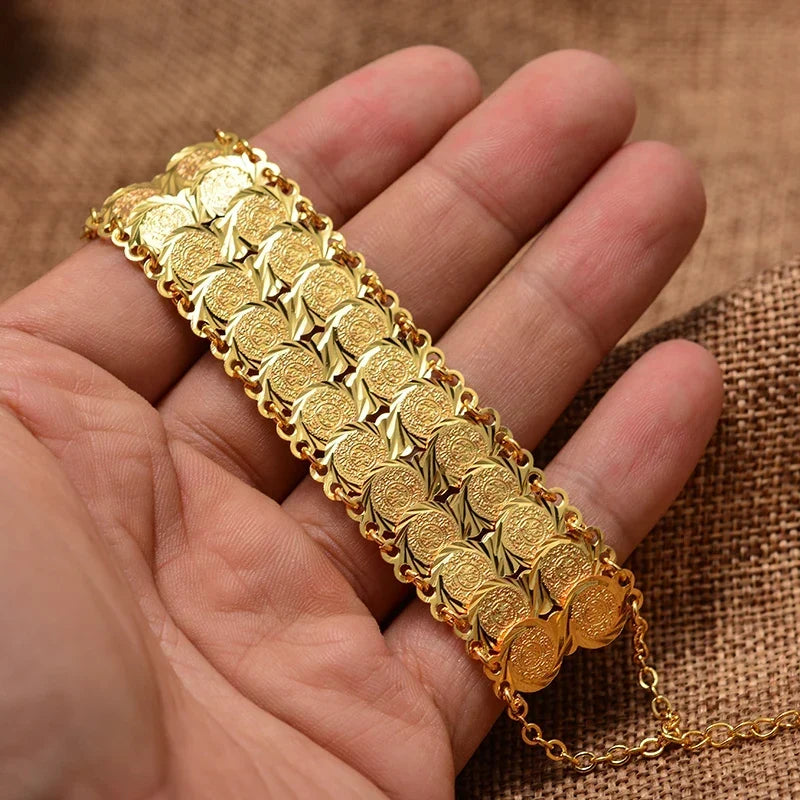 Women's Arabic Muslim Islamic gold double bracelet