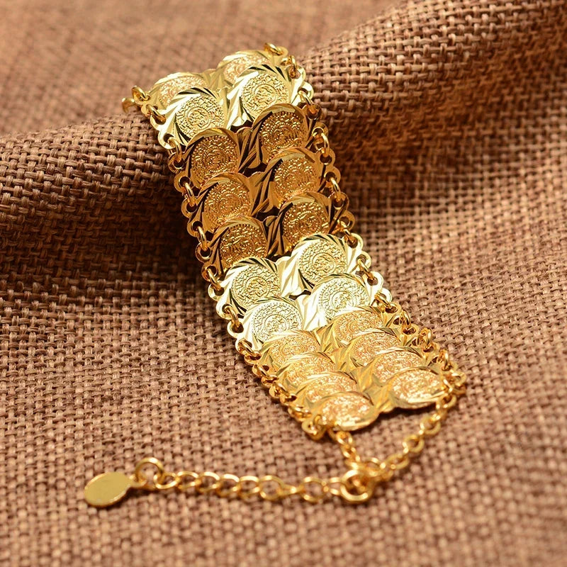Women's Arabic Muslim Islamic gold double bracelet