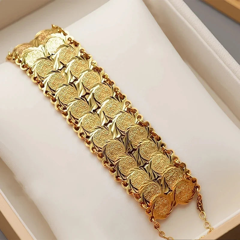 Women's Arabic Muslim Islamic gold double bracelet