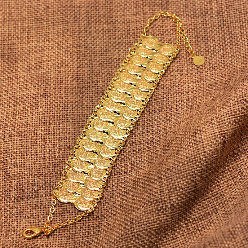 Women's Arabic Muslim Islamic gold double bracelet