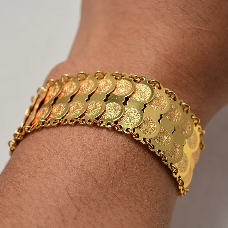 Women's Arabic Muslim Islamic gold double bracelet