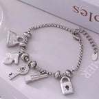 Women's bracelet with keys and locks in silver