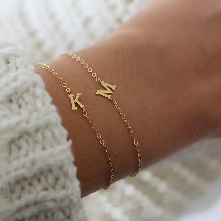 Personalized Bracelet for Women with Gold Initial m