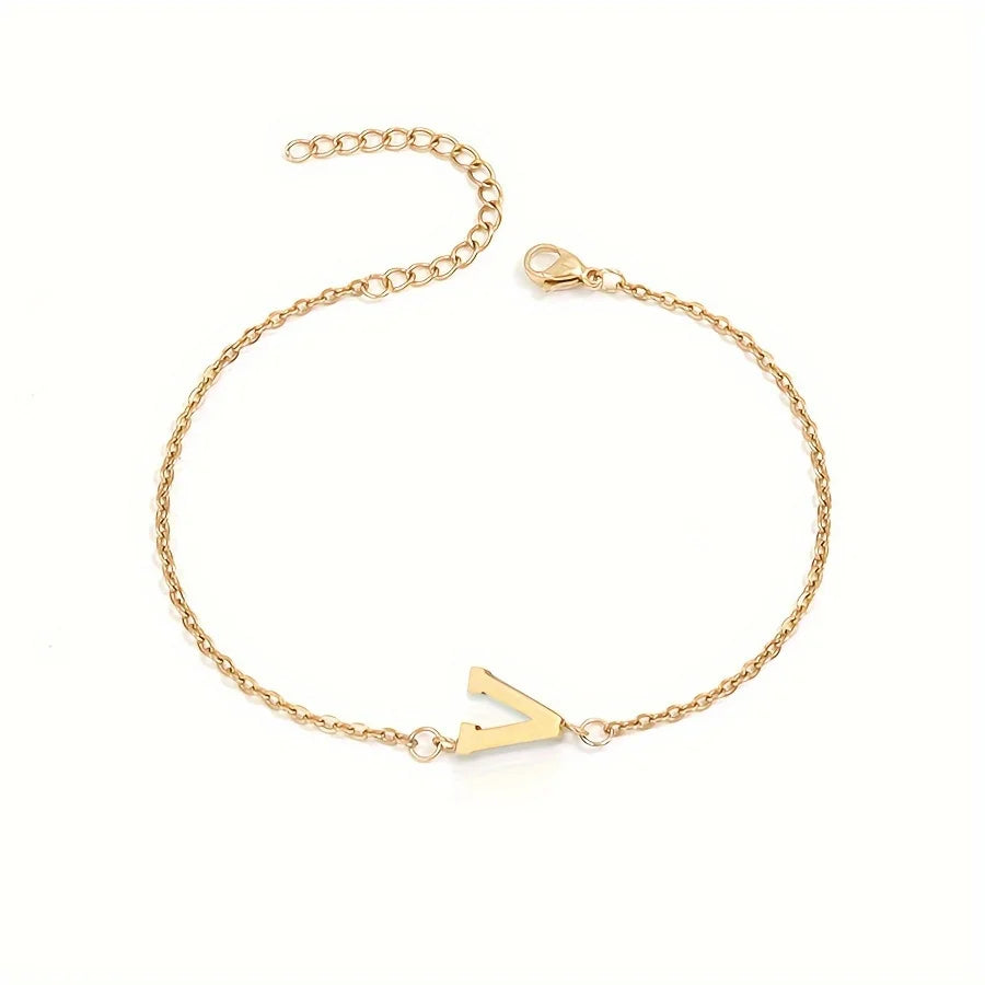 Personalized Bracelet for Women with Gold Initial v