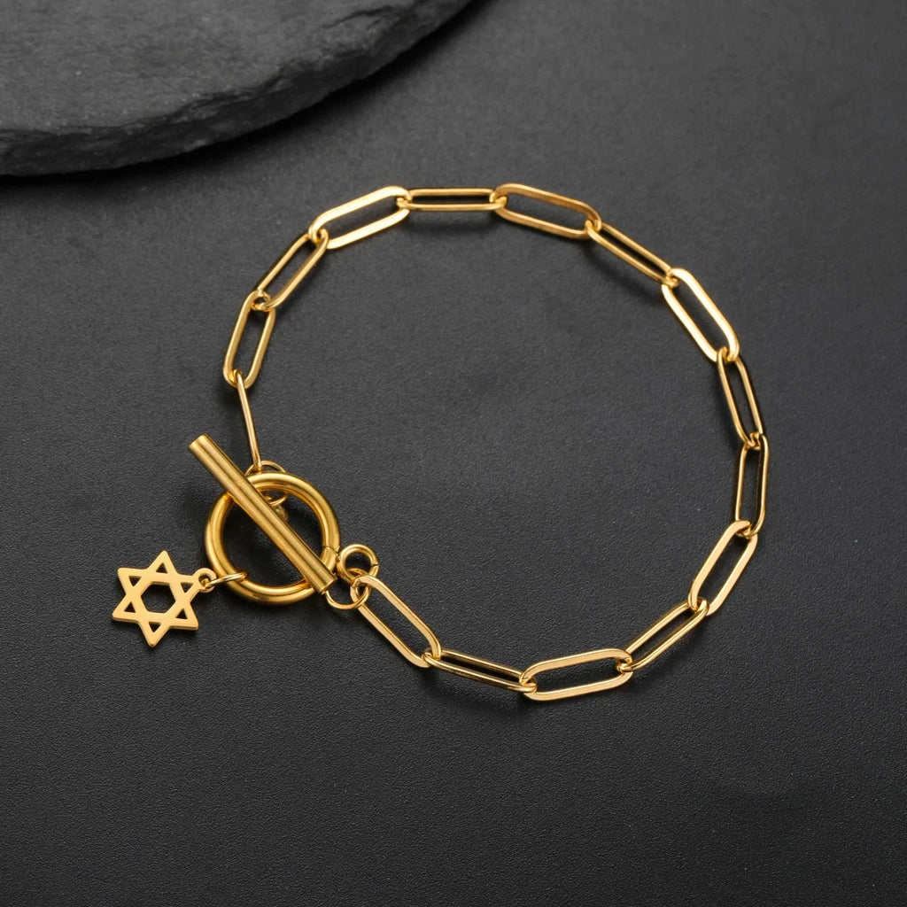 Women's bracelet with Star of David pendant, Jewish symbol, gold