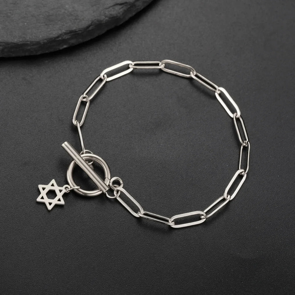 Women's bracelet with Star of David pendant, Jewish symbol, silver