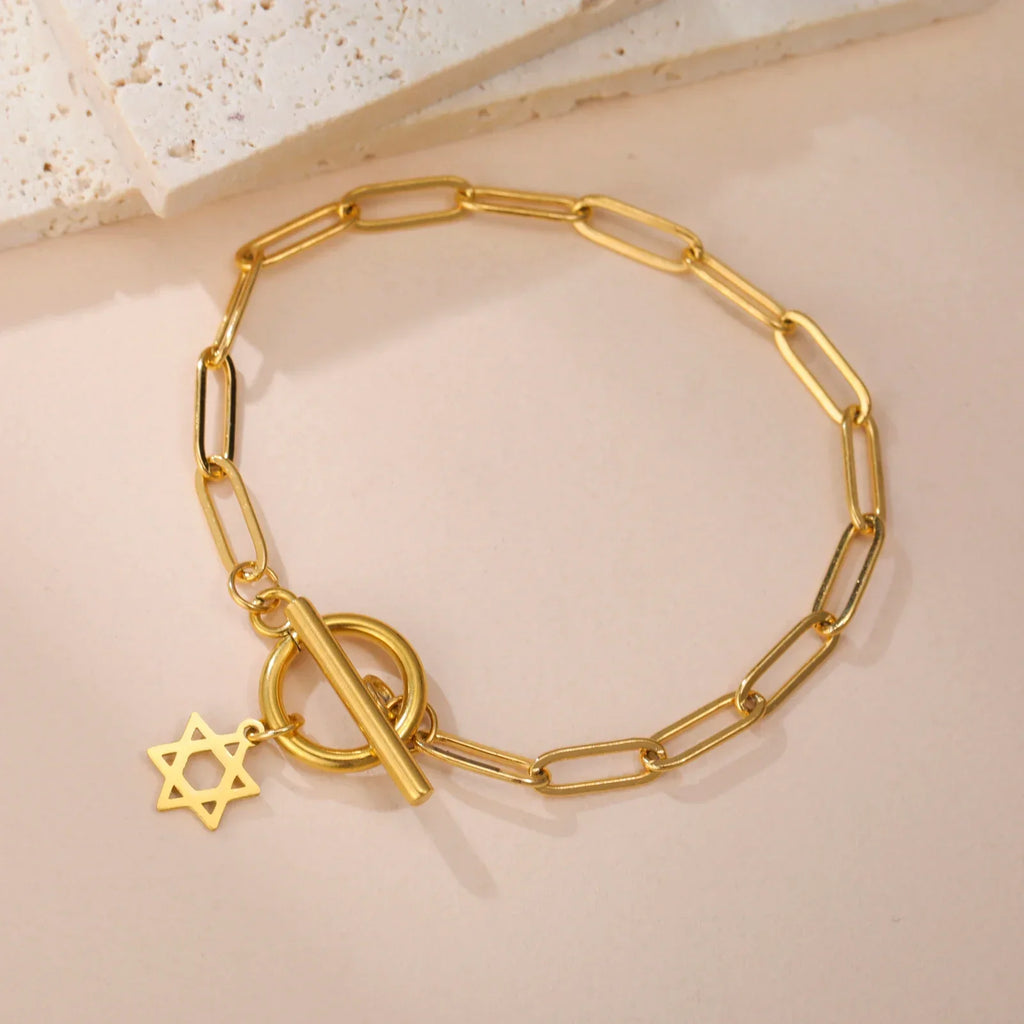 Women's bracelet with Star of David pendant, Jewish symbol, gold