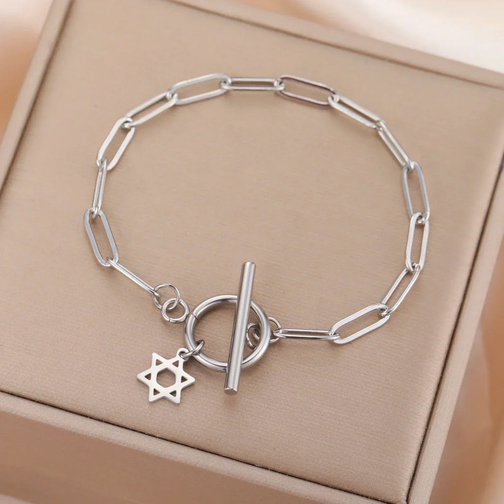 Women's bracelet with Star of David pendant, Jewish symbol, silver