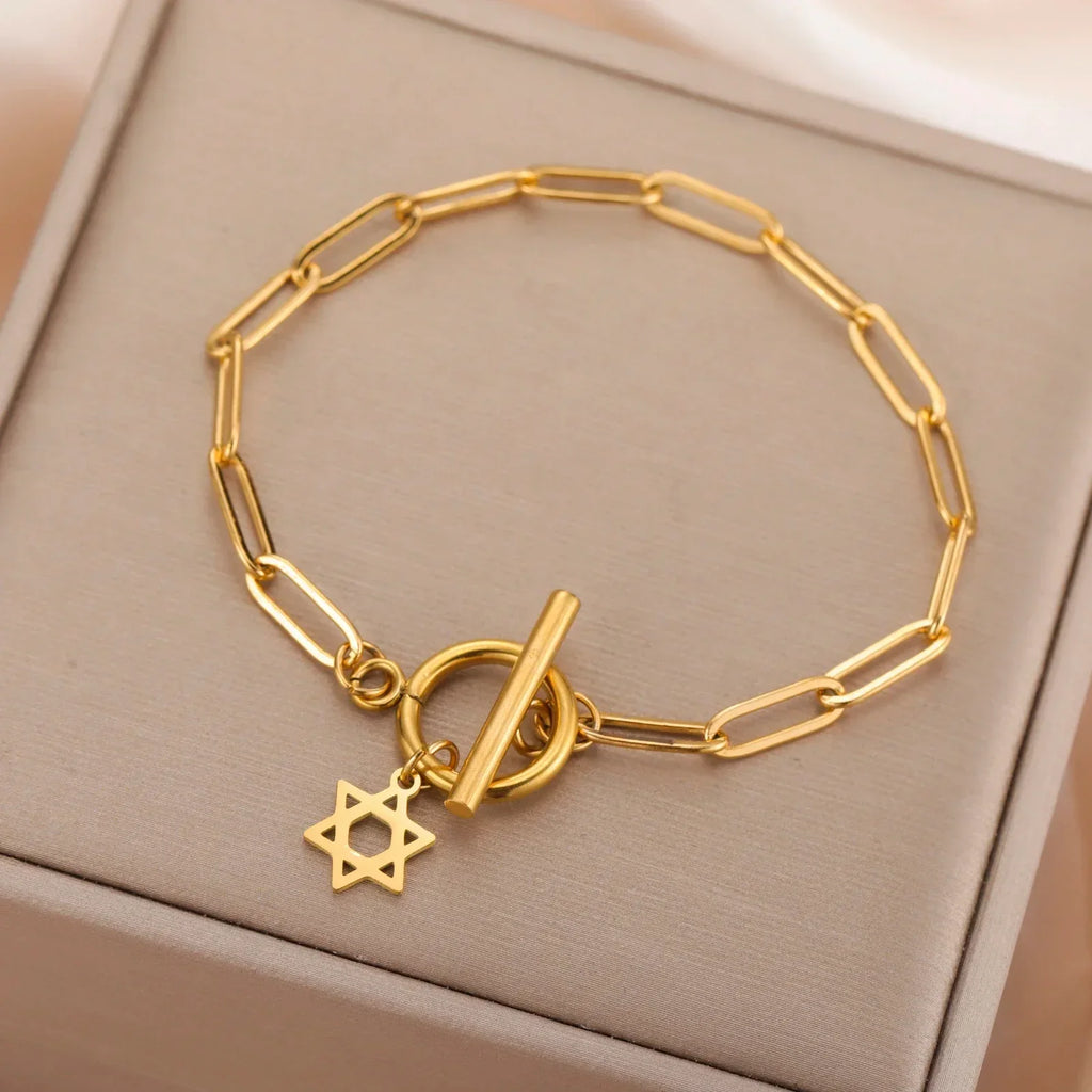 Women's bracelet with Star of David pendant, Jewish symbol, gold