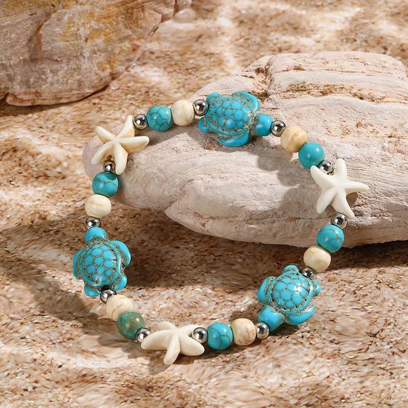 Bohemian-Style Bracelet with Turtles, Starfish, and Shells