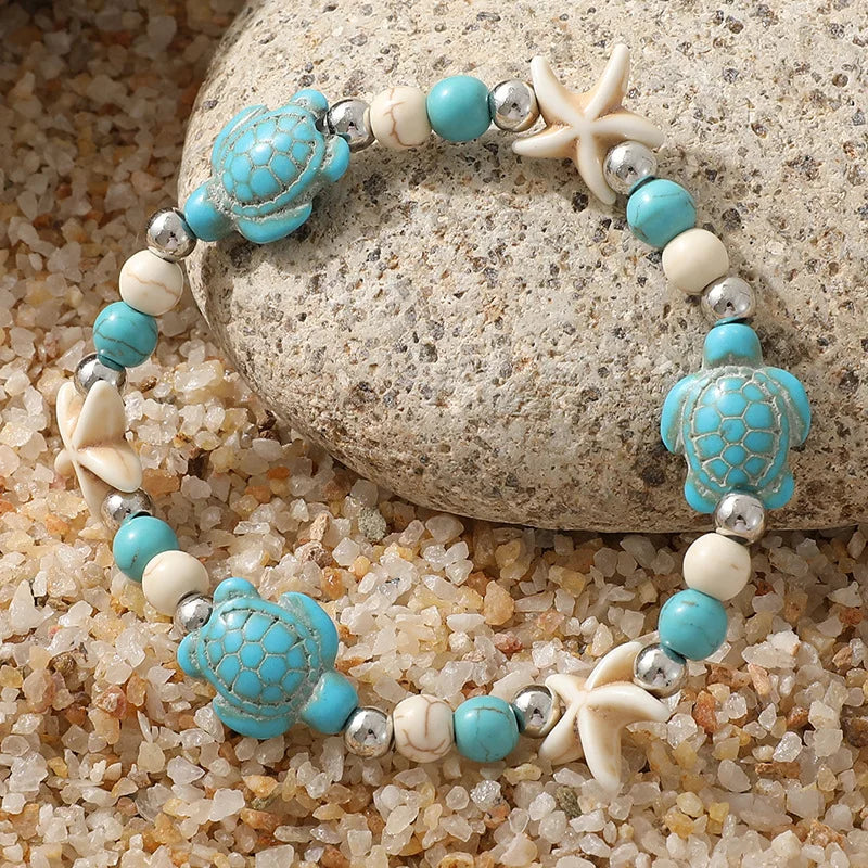 Bohemian-Style Bracelet with Turtles, Starfish, and Shells
