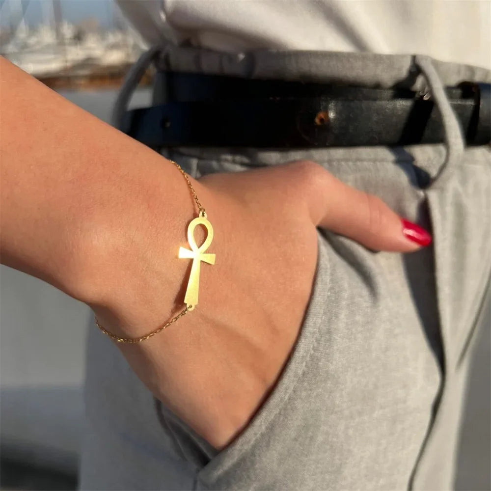 Egyptian Ankh Cross Bracelet in Gold