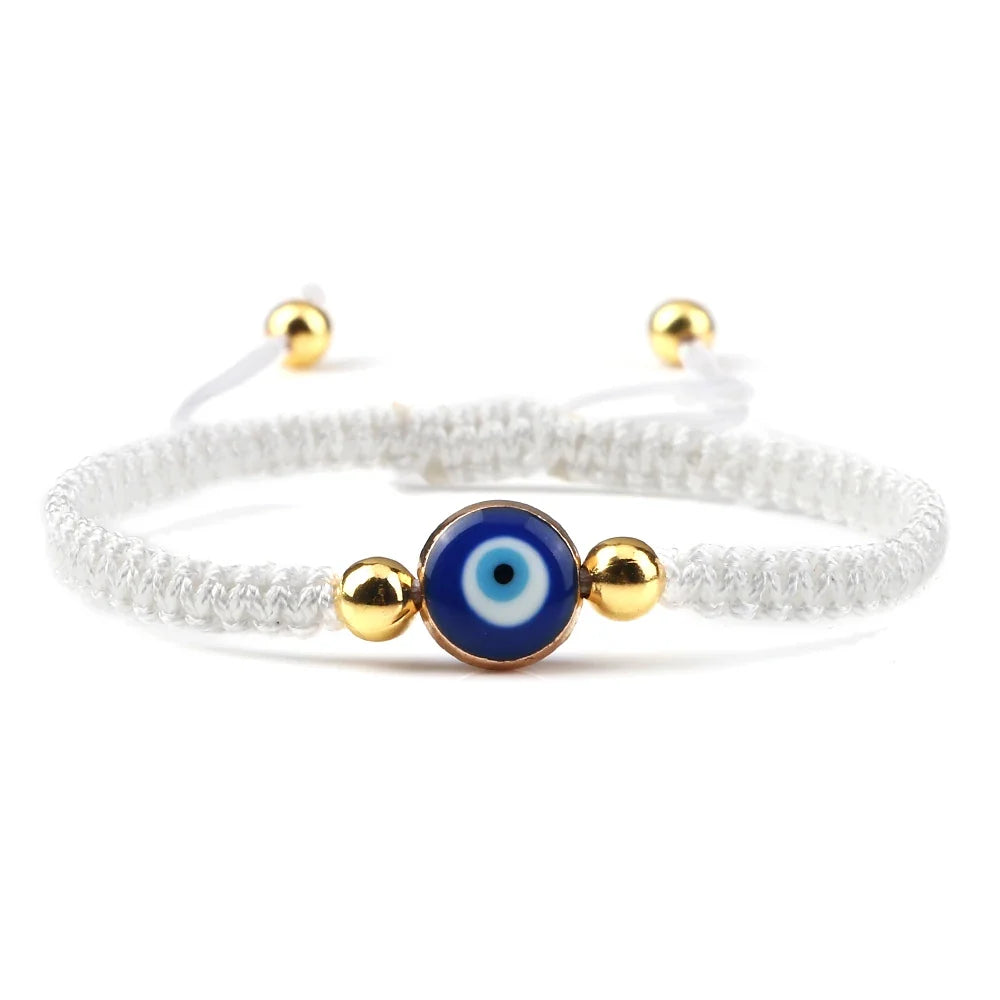 Blue Evil Eye Braided Bracelet, white and gold