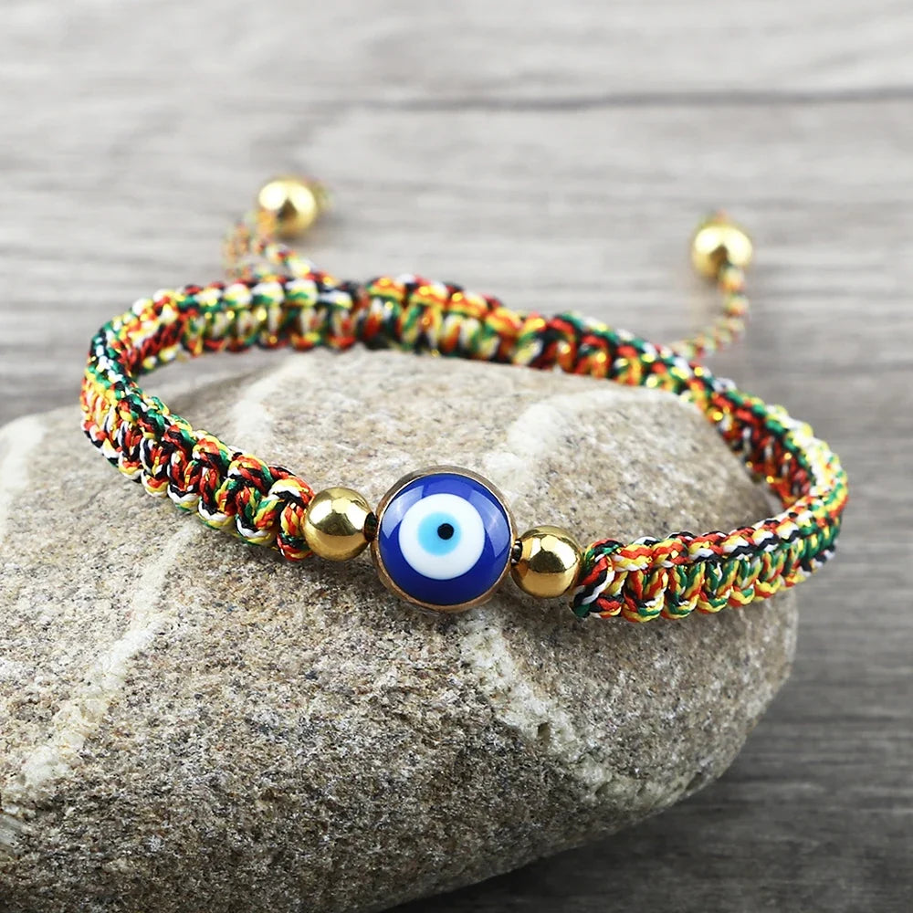 Blue Evil Eye Braided Bracelet, multicolor and gold