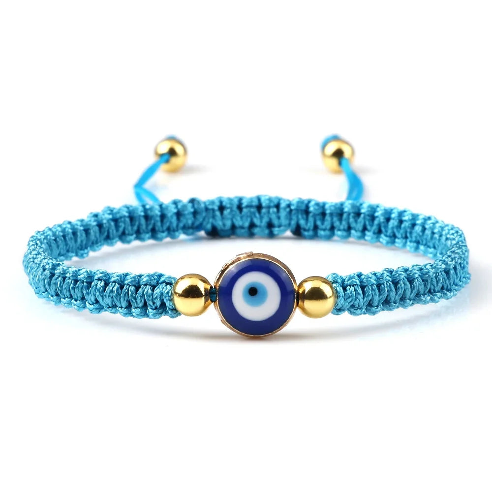 Blue Evil Eye Braided Bracelet, turquoise and gold
