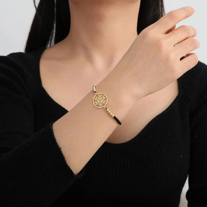 Women's Colorful Metatron's Cube Bracelet in Black