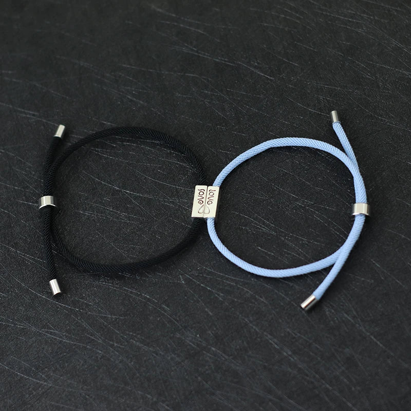 Braided Link Bracelets for Couples "Love" blue and black