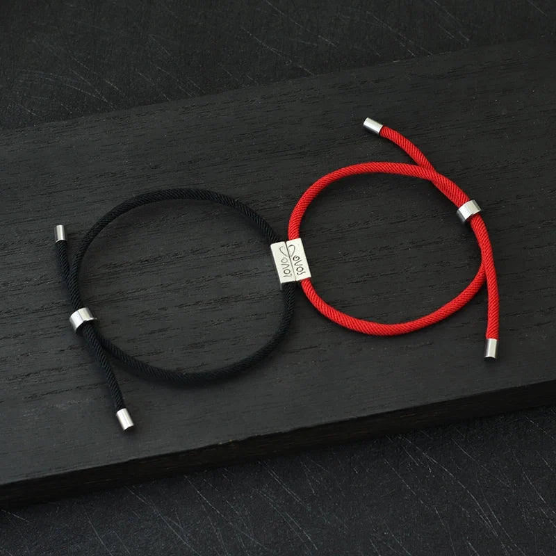 Braided Link Bracelets for Couples "Love" red and black