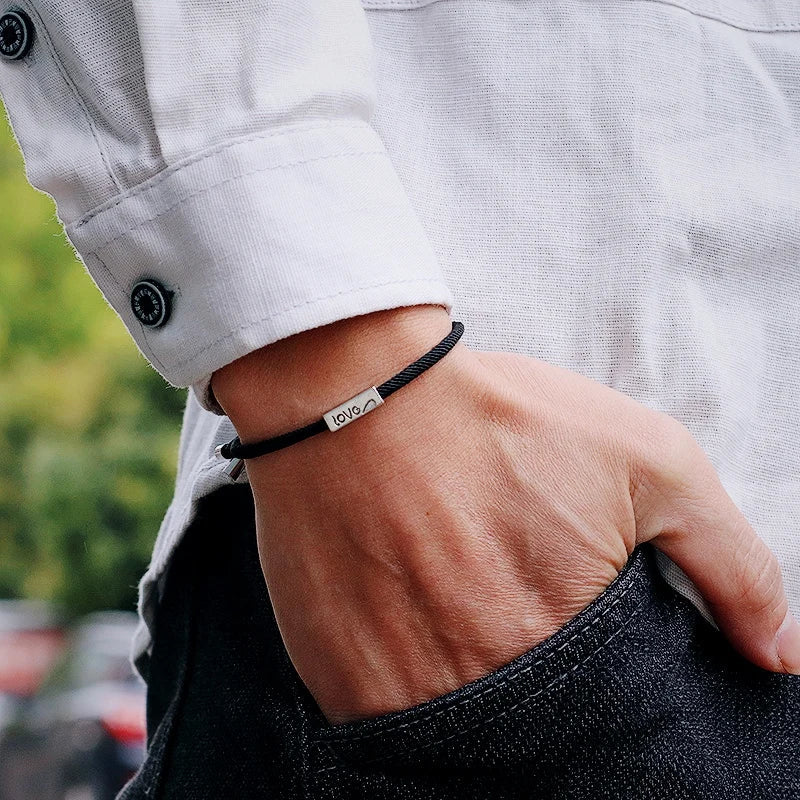 Braided Link Bracelets for Couples "Love" 