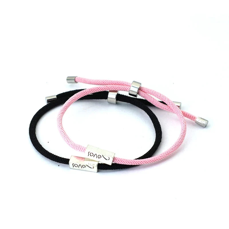 Braided Link Bracelets for Couples "Love" pink and black