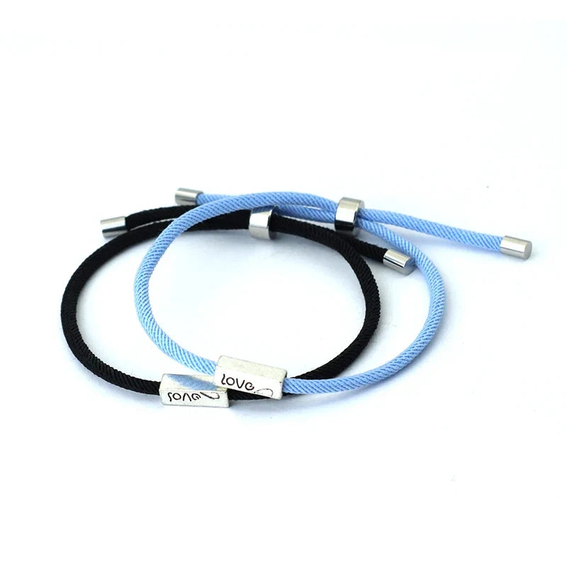 Braided Link Bracelets for Couples "Love" blue and black