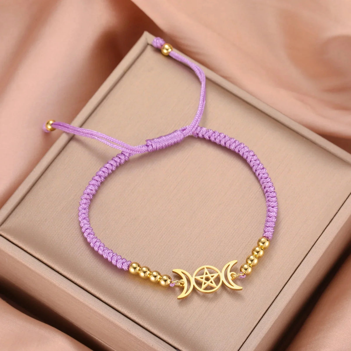 Woven Triple Moon Witchcraft Wiccan Bracelet Chain Lilac