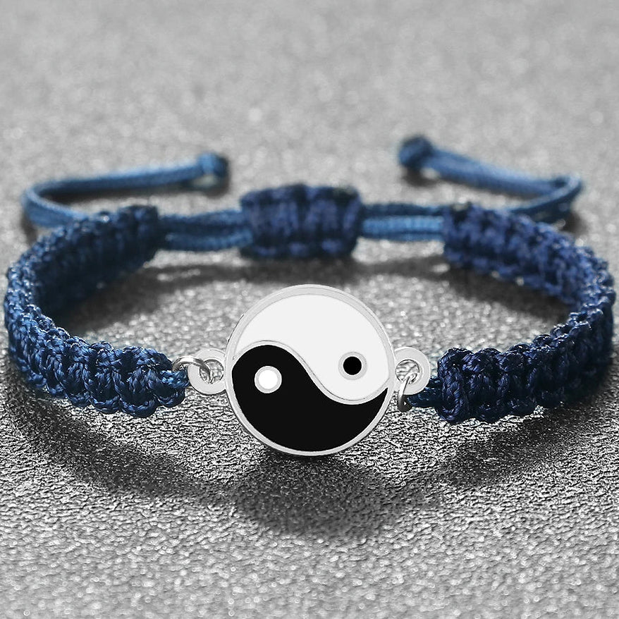 Blue and Silver Woven Yin Yang Bracelet
