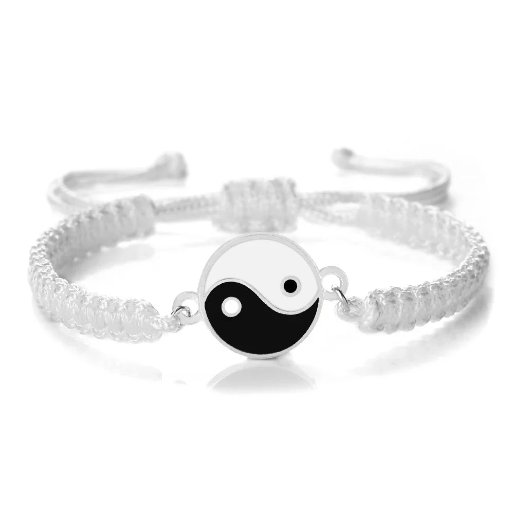 White and Silver Woven Yin Yang Bracelet