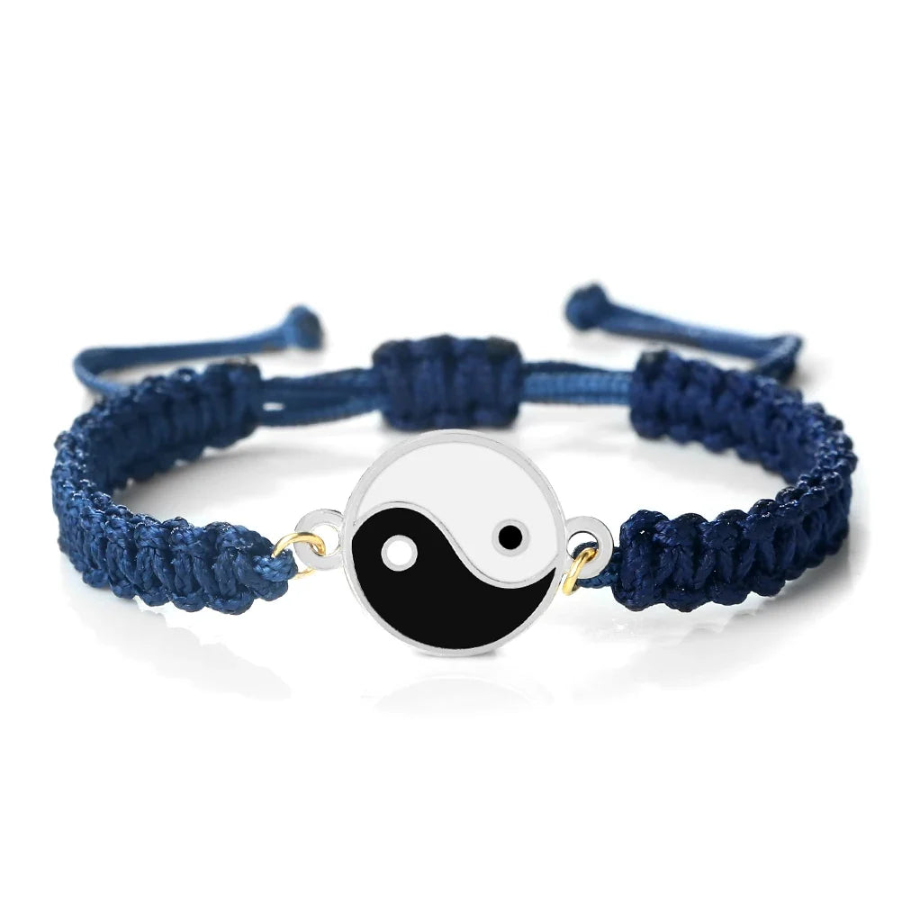Blue and Silver Woven Yin Yang Bracelet