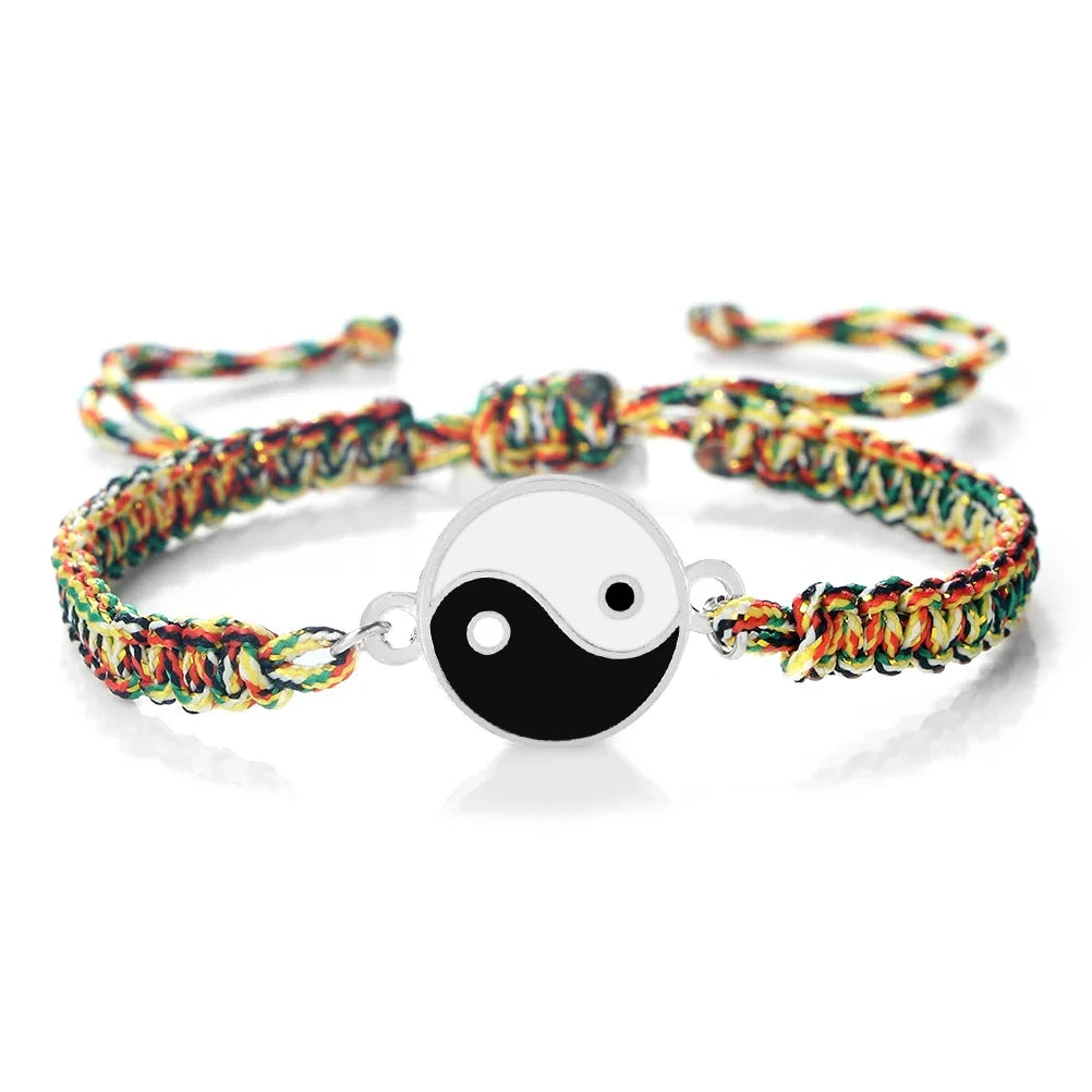 Multicolor and Silver Woven Yin Yang Bracelet