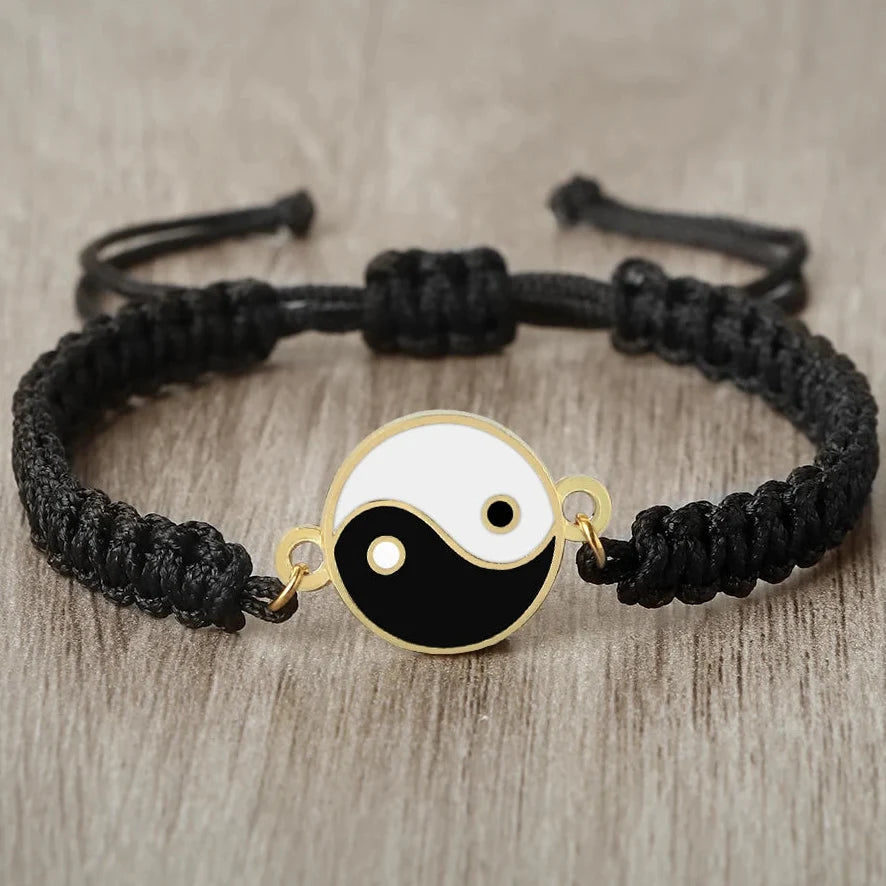 Black and Gold Woven Yin Yang Bracelet