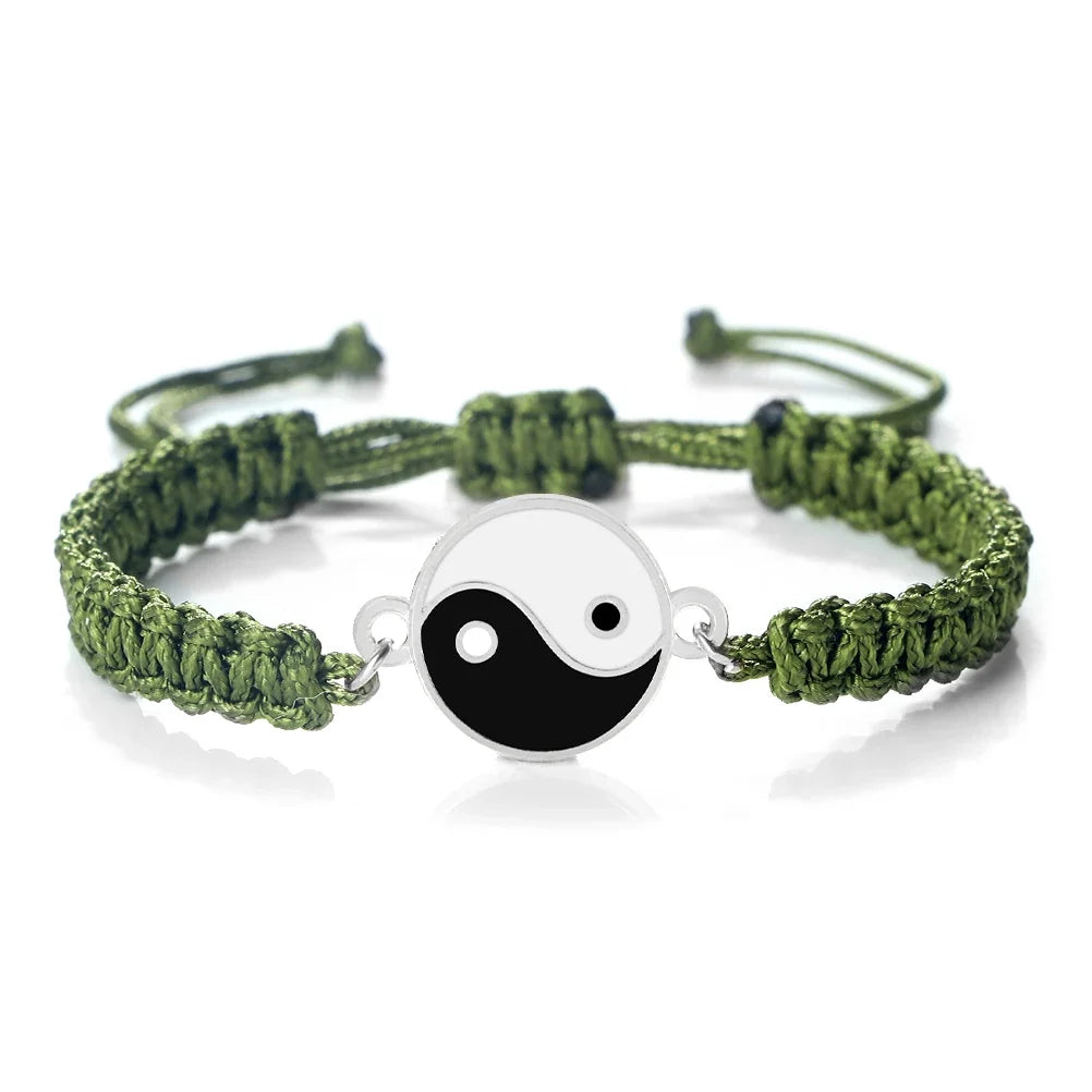 Green and Silver Woven Yin Yang Bracelet