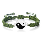 Green and Silver Woven Yin Yang Bracelet