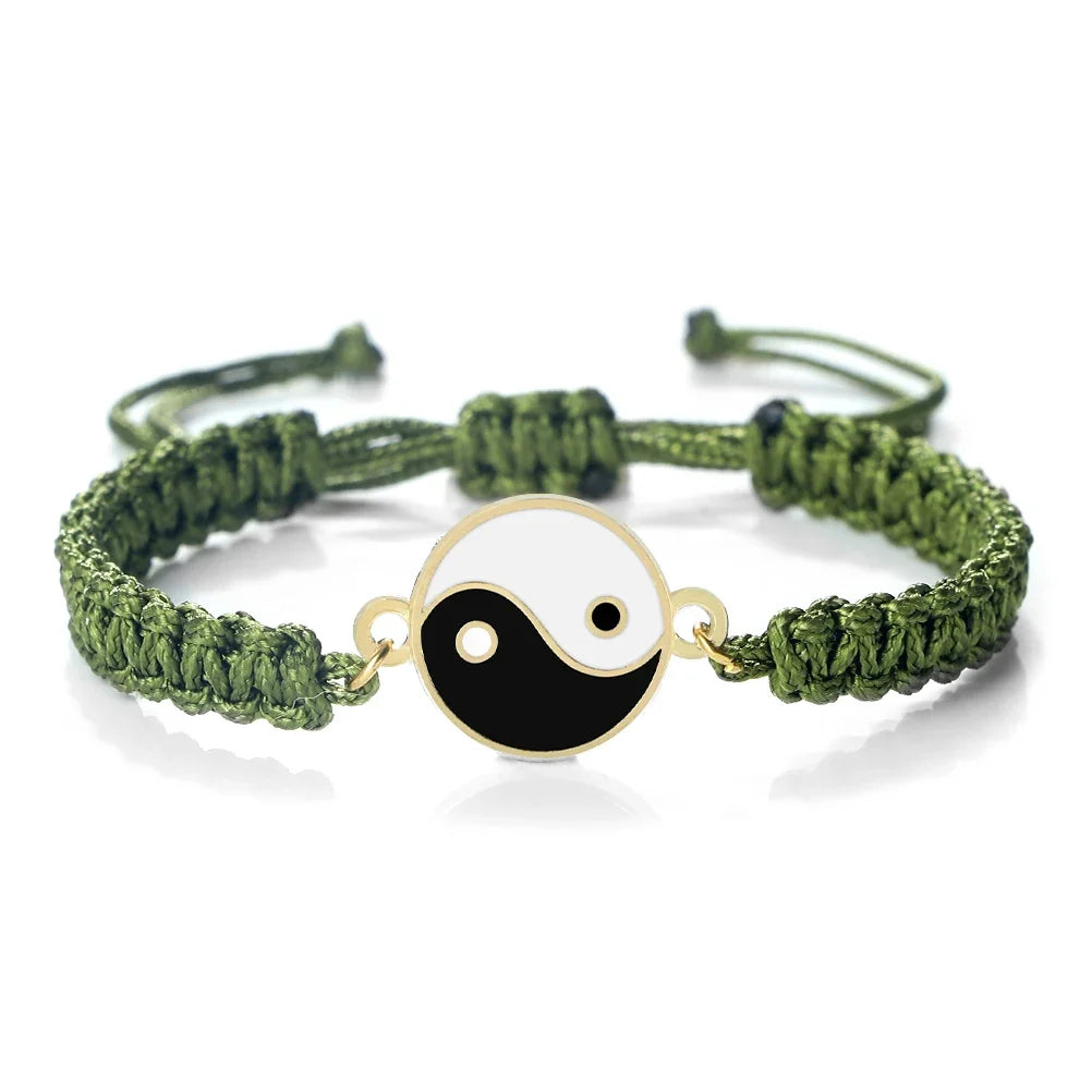 Green and Gold Woven Yin Yang Bracelet