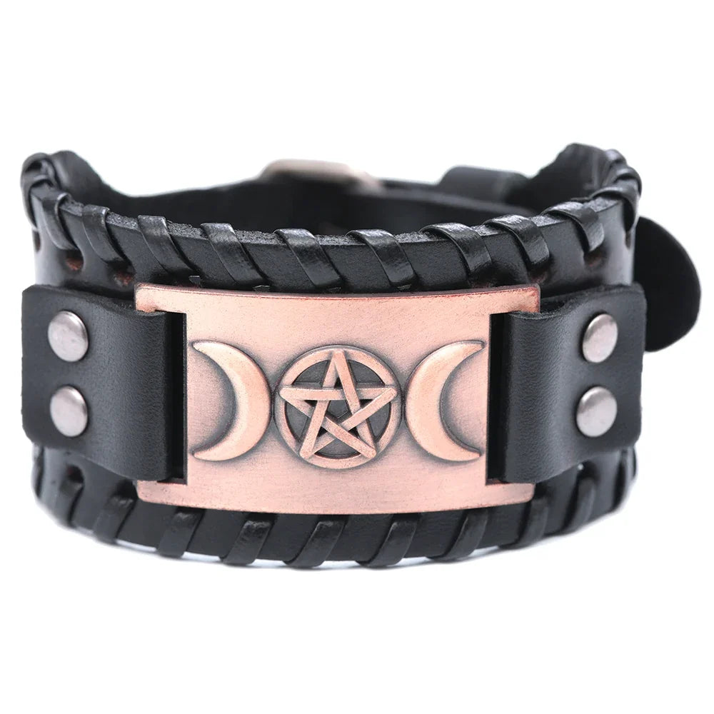 Triple Moon Leather Bracelet Wiccan Sorcery 8