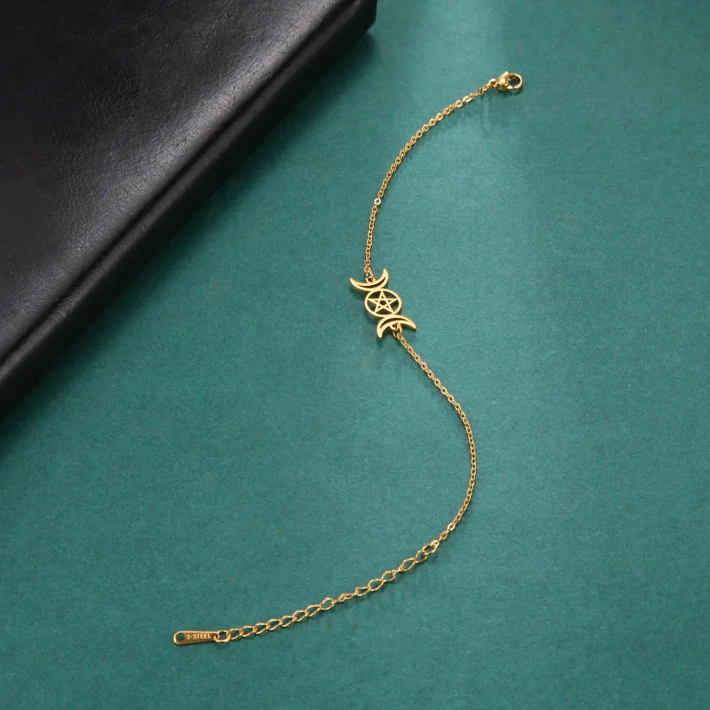 Triple Moon Witchcraft Wiccan Link Bracelet Gold
