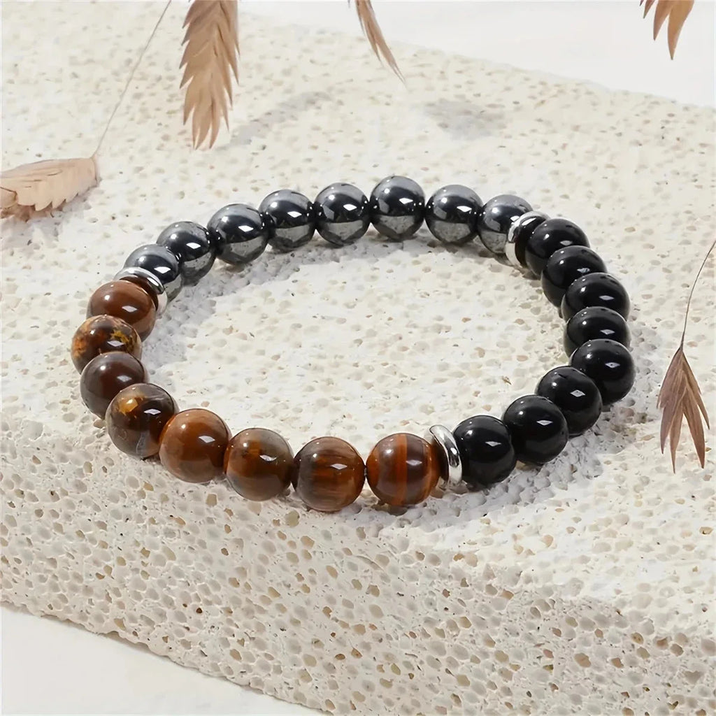 Triple Protection Bracelet with Tiger’s Eye, Tourmaline, and Hematite