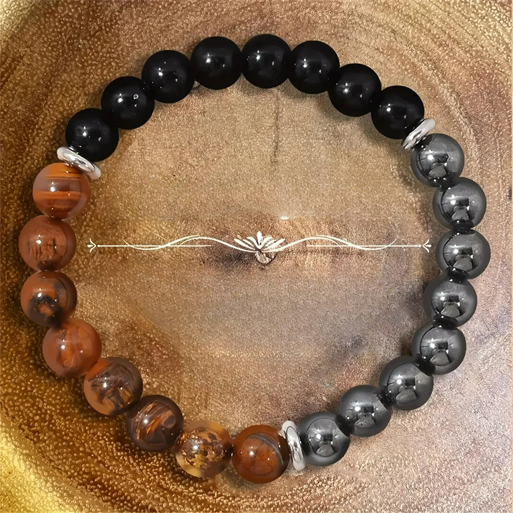 Triple Protection Bracelet with Tiger’s Eye, Tourmaline, and Hematite