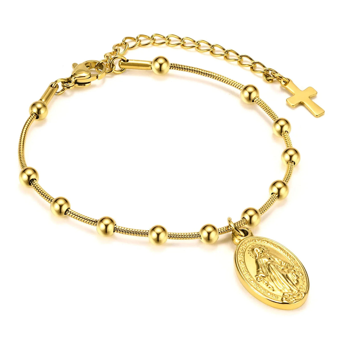 Virgin Mary Christian curb chain bracelet gold